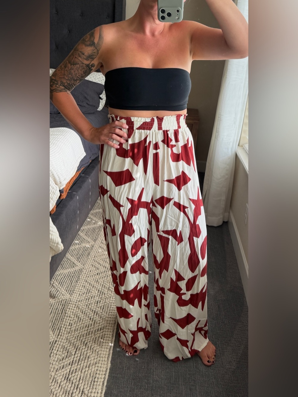 Cynthia Rowley Red Abstract Print Wide Leg Palazzo Pants L